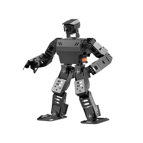 AiNex humanoid robot in black aluminium alloy, standing with its camera head forward