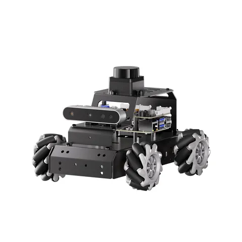 MentorPi M1 robot car on mecanum wheels, with a lidar on top and a depth camera at the front